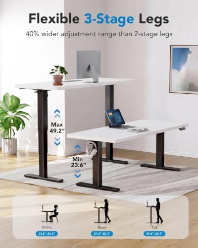 HUANUO 70x 30 Inch 3-Stage Electric Standing Desk, Brushless Motor, White & Black - Image 4