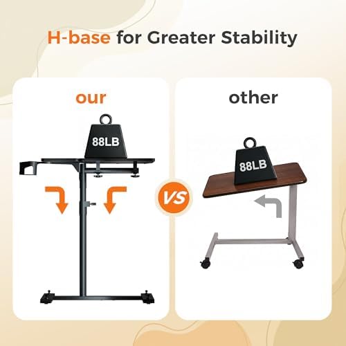 Aothia Small Standing Desk Rolling Table Adjustable Height, Laptop Mobile Stand with Wheels, Overbed Table, Portable Computer Workstation with Tiltable Desktop for Teacher Classroom Home Office, Black - Image 5