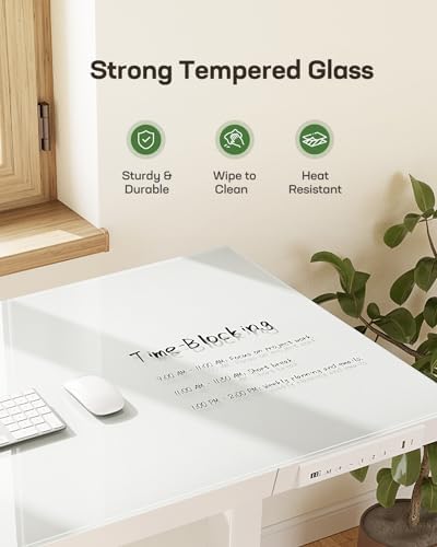 Marsail Glass Standing Desk with Drawer,55 x 28 inch Electric Standing Desk, Adjustable Height Desk with Storage & USB Charging Ports, One-Piece Standing Desk for Home & Office, White - Image 4