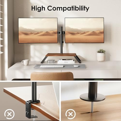 AOKCOS Dual Monitor Stand Riser for 12-27 Inch Computer Screens, Freestanding Double Monitor Stand for Desk, Adjustable Dual Monitor Mount Each Arm Hold up to 22lbs, VESA 75x75/100x100mm - Image 5
