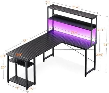 ODK 53 Inch L Shaped Gaming Desk with Hutch & Headphone Hook - Image 3