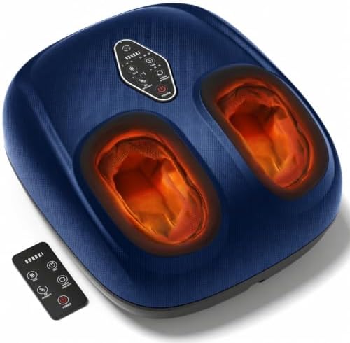 Shiatsu Foot Massager with Heat & Air Compression, Remote Control, Washable Sleeves, Multi Intensity Knead, Auto Timer, Safe Foot Massage Machine for Home & Gifts (Dark Blue) by Burrki