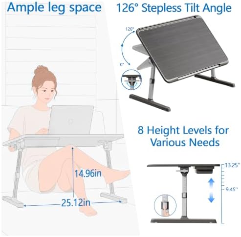 Potuopy Adjustable Laptop Lap Desk, X-Large Foldable Bed Table Tray - Image 3