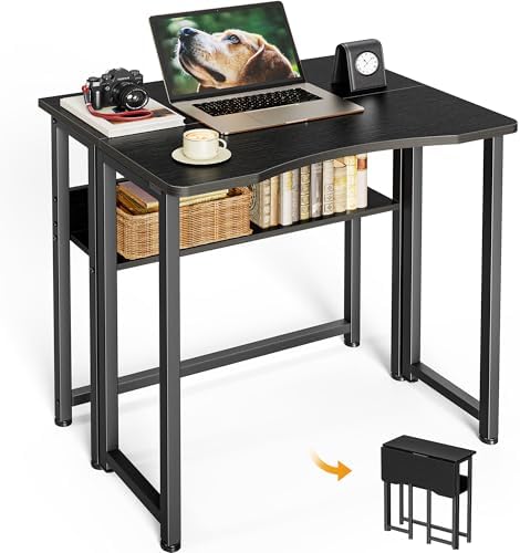 Huuger Folding Desk with Storage Shelf, 23.6 Inch Foldable Computer Table by Huuger