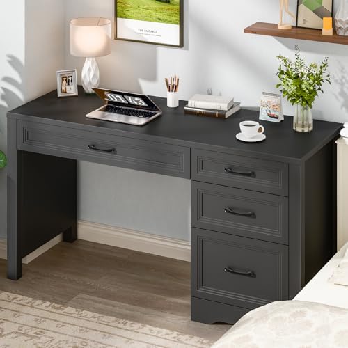 Vabches Farmhouse Executive Desk with Storage and Ample File Drawer, Rustic Large Home Writing Desk for Bedroom, Pure Black - Image 3