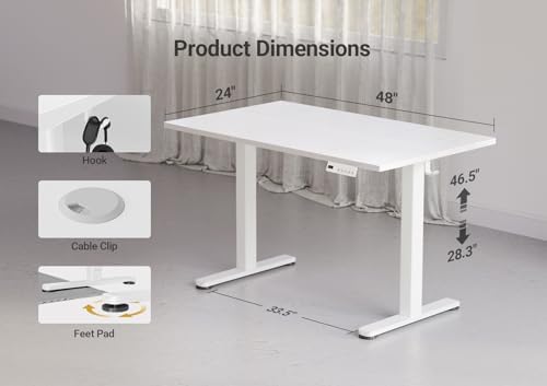 YDN 48 x 24 Inch Warm White Electric Standing Desk - Image 3