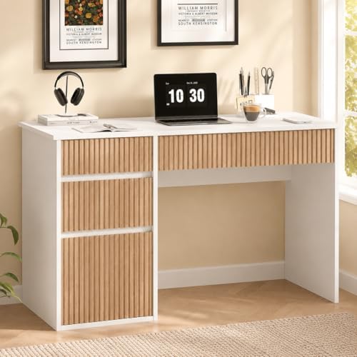 4 EVER WINNER White Desk with Drawers, 48 Inch Computer Desk with Storage by 4EVERWINNER