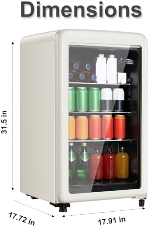 Retro Beverage Refrigerator, 3.2 Cu.Ft Mini Fridge with Glass Door, Vintage Freestanding Drink Cooler for Office, Bar, Home, Adjustable Shelving, Adjustable Thermostat (White) - Image 2