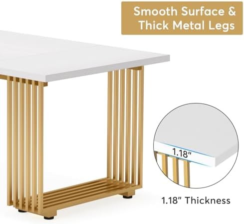 Tribesigns 70.9" Modern Office Desk, Wooden Computer Desk, White Executive Desk with Gold Metal Legs, Large Workstation for Home Office, Study Writing Desk, Small Conference Table for Meeting Room - Image 4