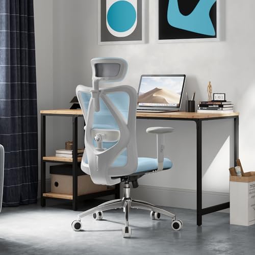 SIHOO M18 Ergonomic Office Chair, Computer Desk Chair with Adjustable Headrest and Lumbar Support, High Back Executive Swivel Chair for Home Office (Light Blue) by SIHOO