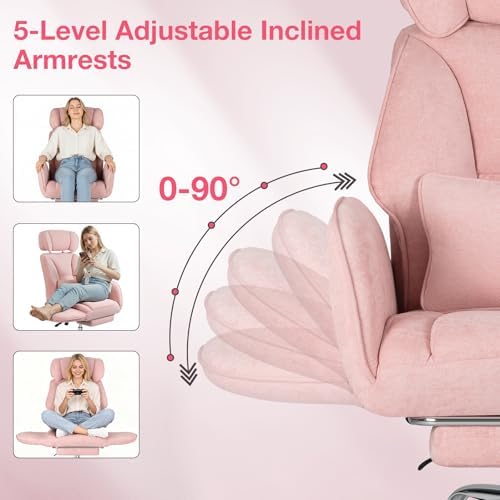 HOFFREE Criss Cross Chair with Wheels for Gaming,Reading,Working(Pink) - Image 3
