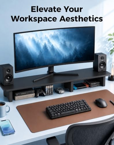 Aothia 43 in Black Solid Wood Dual Monitor Stand, Monitor Riser for Desk - Image 6
