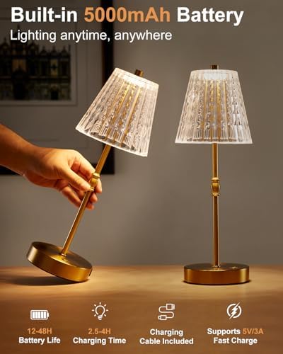 SAIWEYA Cordless Table Lamp Battery Operated Touch Dimming Crystal Lamp - Image 4