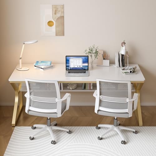 OSCHF 63-Inch Extra Long Desk with Storage Shelf, Gold - Image 6