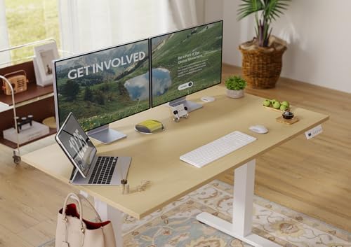 Seang Electric Standing Desk Adjustable Height, 40 x 24 Inch Sit Stand Desk with T-Shaped Frame, 3 Memory Presets & Cable Management for Home Office Computer Workstation, White Frame/Nature Top - Image 5