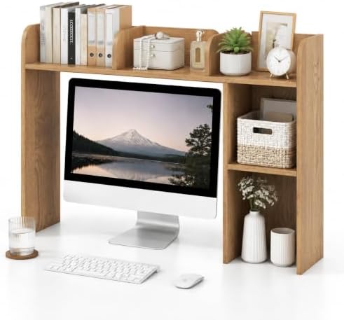 POWERSTONE 37" Desk Hutch with 5 Shelves, Desktop Bookshelf Natural by POWERSTONE%C2%AE
