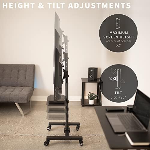 VIVO Black Rolling TV Cart w/Shelf, 13 to 50 inch Screens, STAND-TV07W-S - Image 3
