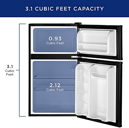GE Double-Door Mini Fridge, Freestanding Compact Refrigerator with Freezer, 3.1 Cu Ft, Black, GDE03GGKBB - Image 2