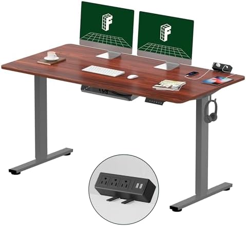 FLEXISPOT EN2 55"x28" Standing Desk with Power Strip Bundle, Mahogany by Unknown
