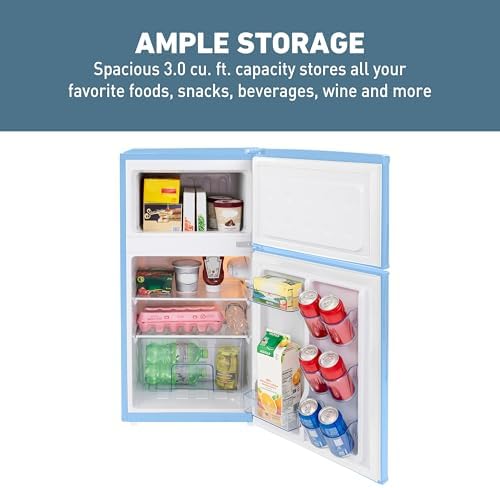 West Bend Mini Fridge with Freezer for Bedroom, Office, Bar or Dorm Room, Retro Compact Refrigerator features Glass Shelves, Manual Defrost and Adjustable Temperature Control, 3.1-Cu.Ft., Blue - Image 5