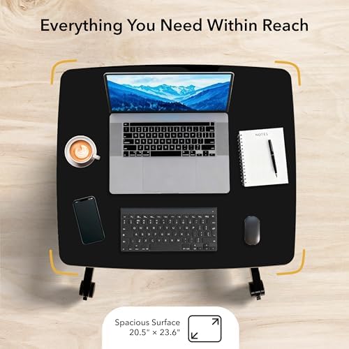 Mount-It! Rolling Laptop Desk Adjustable Height (29.6”-44.2”), Mobile Workstation Cart with 23.6” x 20.5” Desktop, Small Sit-Stand Desk for Home, Office, or Classroom in Black - Image 3