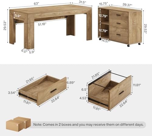 Tribesigns L Shaped Executive Office Desk with Drawers, Light Brown - Image 2