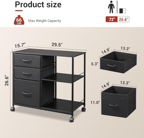 DEVAISE 3 Drawer Mobile File Cabinet, Fabric Lateral Filing Cabinet - Image 2
