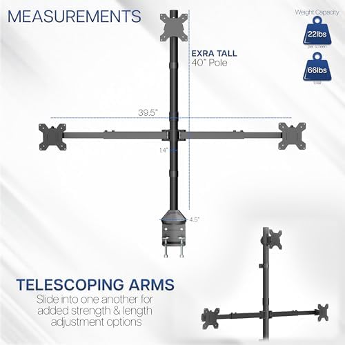 VIVO Premium Triple Ultra Wide LCD LED 27 to 38 inch Monitor Desk Mount, Heavy Duty C-clamp, Extra Tall Pole, Adjustable Telescoping Arms, Flush Wall Setup, Fits 3 Screens, Black, STAND-TS3CT - Image 3