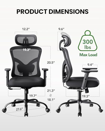 Marsail Ergonomic Office Chair Ergonomic Gaming Chair with Lumbar Support, 2D Headrest, Adjustable Armrests, Contoured Seat Cushion, Computer Desk Chair with Wheels for Home and Office, Pack of 3 - Image 2