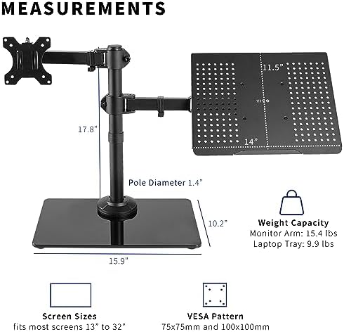 VIVO Free Standing Single Computer Monitor and Laptop Combo Desk Stand with Sleek Glass Base, Fits up to 32 inch Monitors and 17 inch Laptops, Black, STAND-V002FGL - Image 4