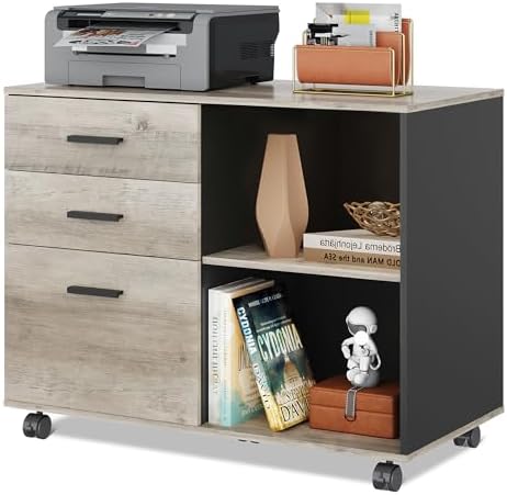 DEVAISE 3-Drawer Mobile File Cabinet, Lateral Filing Cabinet, Greige by DEVAISE