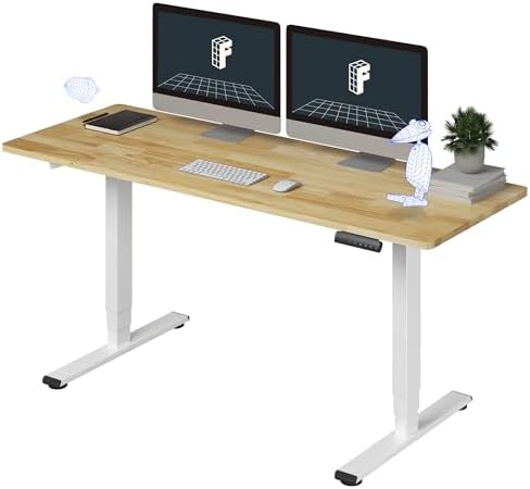 FLEXISPOT E6 Solid Wood 3-Stage Dual Motor 63 x 24 Electric Standing Desk, Holds 220 lbs, Adjustable Height w/Memory Presets, Butcher Block Rubberwood Desktop & White Frame, Ships in 2 Boxes by Unknown