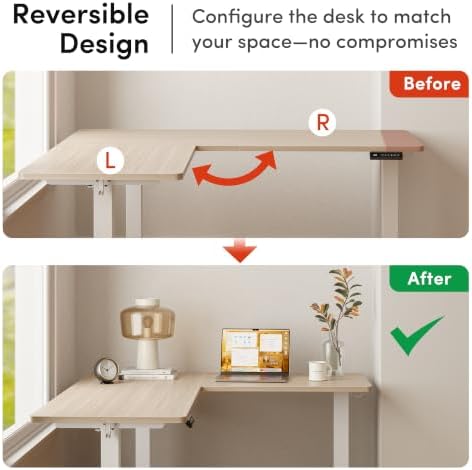 FEZIBO 63" x 55"L Shaped Standing Desk Adjustable Height, Electric Stand up Corner Computer Desk, Sit Stand Home Office Desk with Splice Board, Light Walnut Top/White Frame - Image 4