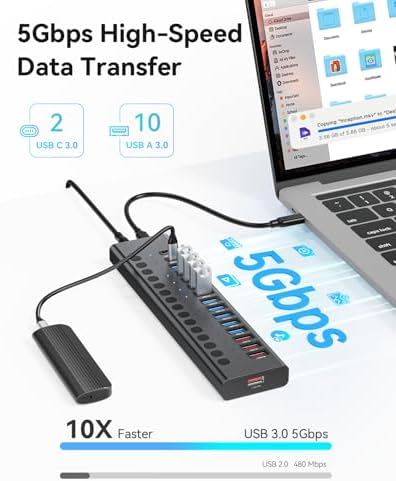 Powered USB Hub, AGEEN 16-Port USB 3.0 Hub (14 USB-A+2 USB-C), 5Gbps - Image 3