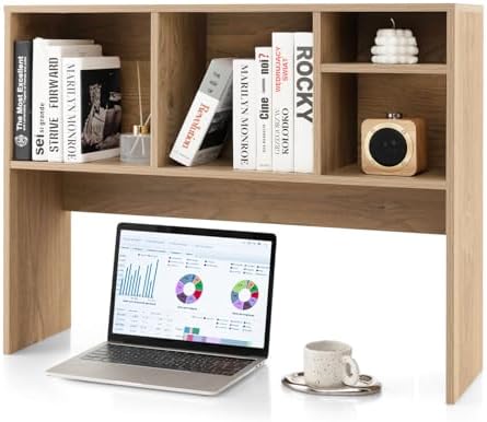 Desktop Bookshelf, 3-Tier Wood Countertop Bookcase with 5 Shelves, Desk Hutch for College Dorm, Multipurpose Desk Organizer Shelf Display Rack for Home Office, Hutch Top Only by SILKYDRY