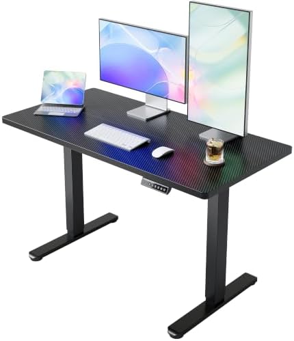 HUANUO 55x28 Inch Electric Standing Desk, Adjustable, Carbon Fiber Black by HUANUO