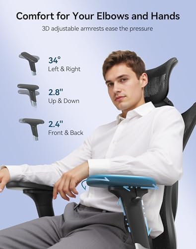 SIHOO M57 Ergonomic Mesh Office Chair, High Back Home Desk Chair with 3D Armrests, Lumbar Support and Adjustable Headrest, Comfortable Computer Chair, Big & Tall Office Chair Hold 330 LBS-Ebony - Image 7
