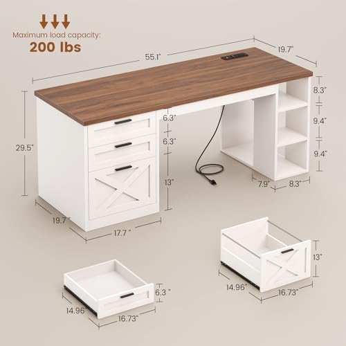 SEDETA 55.1" Farmhouse Office Desk with 3 Drawers for Home Office - Image 2