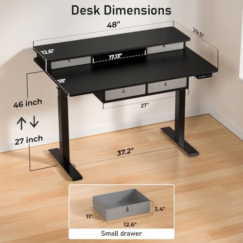 48 x 30 Inch Electric Standing Desk with 4 Drawers, Classic Black - Image 3