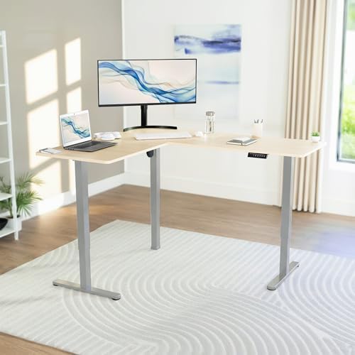 VIVO Light Wood 63 x 55 in Corner Standing Desk, DESK-E3CTGC - Image 2