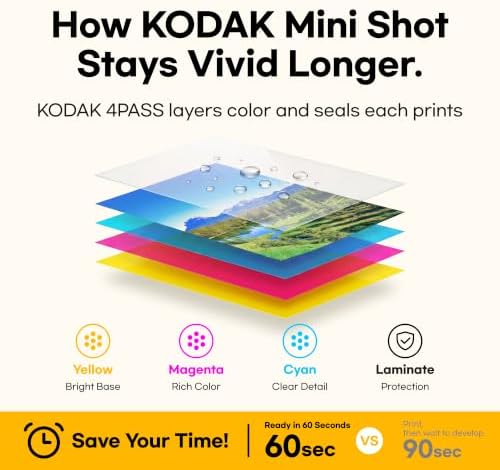 KODAK Mini Shot 3 Retro 3x3 Instant Camera, Photo Printer, 8 Sheets, White - Image 5