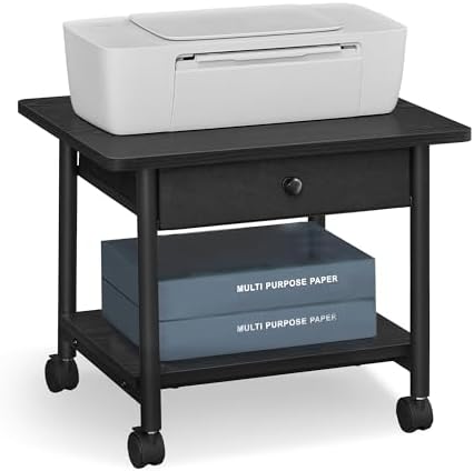 VASAGLE 2-Tier Printer Stand with Locking Wheels, Under Desk Printer Table by VASAGLEbySONGMICSHOME