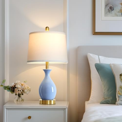 24″ Light Blue Ceramic Table Lamps Set of 2, Modern Classic Bedside Lamps for Bedroom Nightstand, Small Table Lamp for Living Room Side Table (2 LED Bulbs Included) - Image 4
