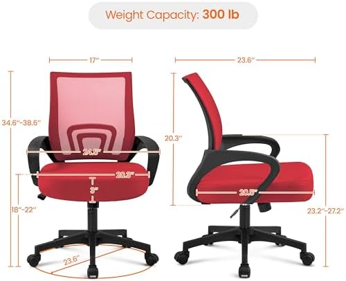 Yaheetech Mid Back Mesh Computer Office Desk Chair Adjustable Swivel, Red - Image 3
