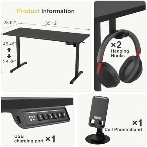 Furmax 55 Inches Electric Standing Desk, Home Office Desk with Phone Holder - Image 3