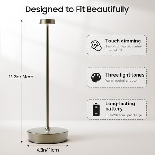 Rechargeable Cordless Table Lamp, 6000mAh Battery Table Light - Image 3