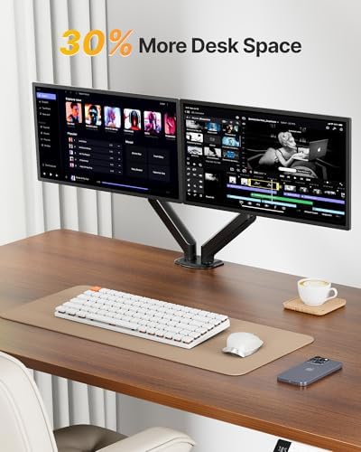 monTEK Dual Monitor Arm Stand, 17–32", Full Motion Adjustment,20 lbs Each - Image 5