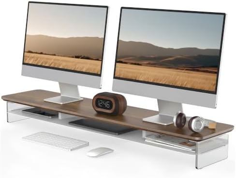 Fenge 42.5" Dual Monitor Stand with Clear Acrylic Legs, Brown by Fenge