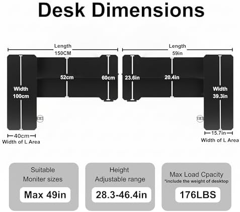 Acrolix L Shaped Electric Standing Desk,59x40 Reversible,Rustic Brown - Image 3