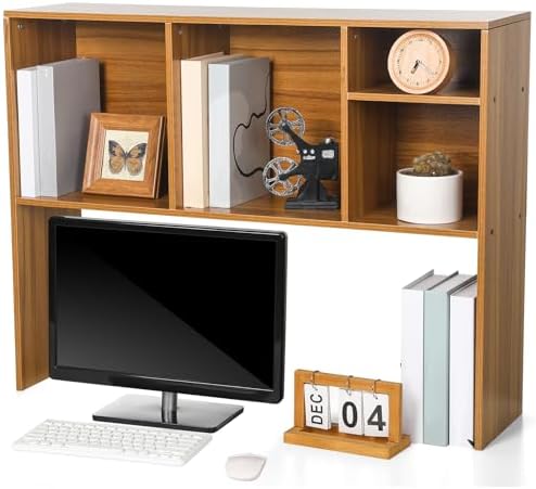 Briwooody Dorm Desk Hutch Desktop Bookshelf for College Office, Brown by Briwooody